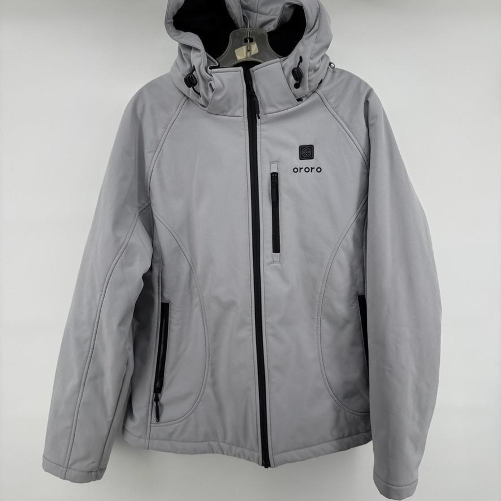 Ororo Jacket Mens Large Gray Heated Softshell Hooded Full Zip Outdoor Ski